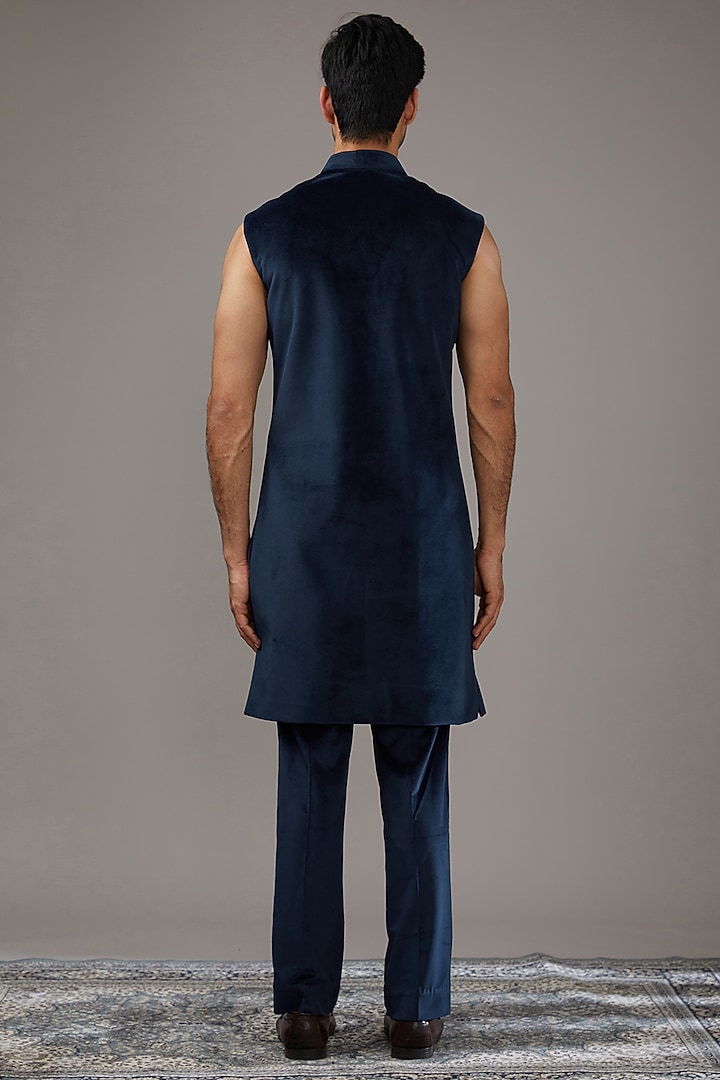 Blue Velvet Poth Work Wedding Indowestern Set by RE CHANNEL at Pernia's Pop Up Shop