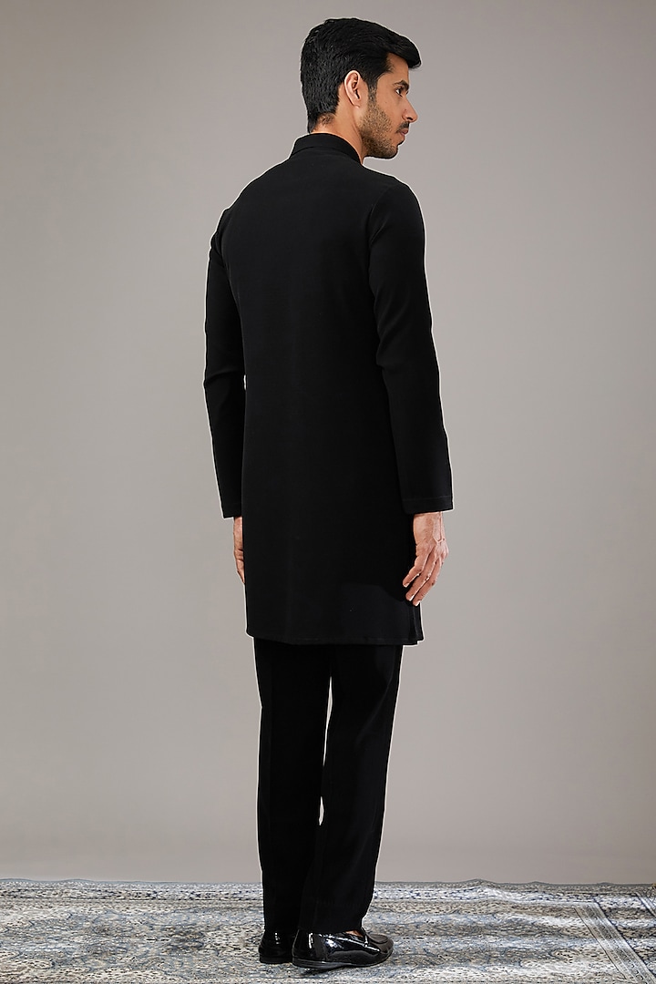 Black Japanese Suiting Fabric Salli Work Wedding Indowestern Set by RE CHANNEL at Pernia's Pop Up Shop
