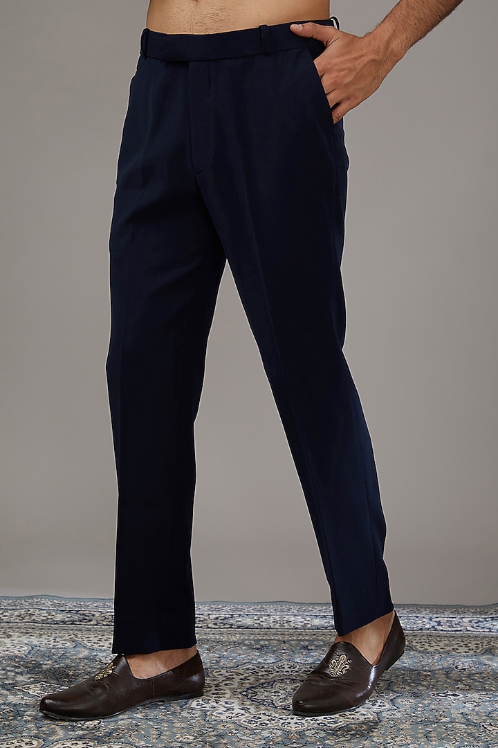 Navy Blue Japanese Suiting Fabric Sequins Work Indowestern Set by RE CHANNEL at Pernia's Pop Up Shop