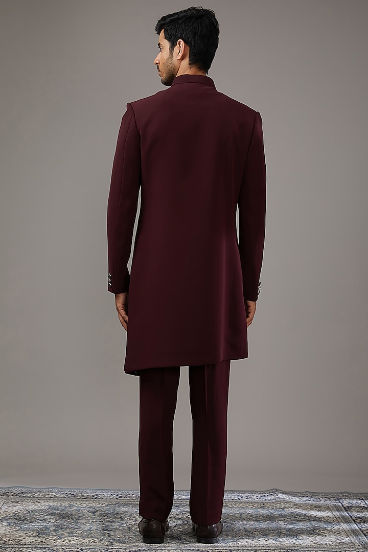 Maroon Japanese Suiting Fabric Sequins Work Indowestern Set by RE CHANNEL at Pernia's Pop Up Shop