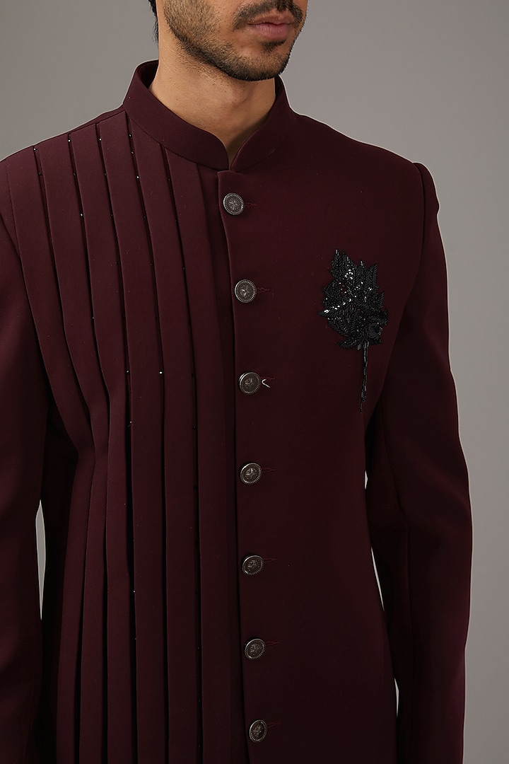 Maroon Japanese Suiting Fabric Sequins Work Indowestern Set by RE CHANNEL at Pernia's Pop Up Shop
