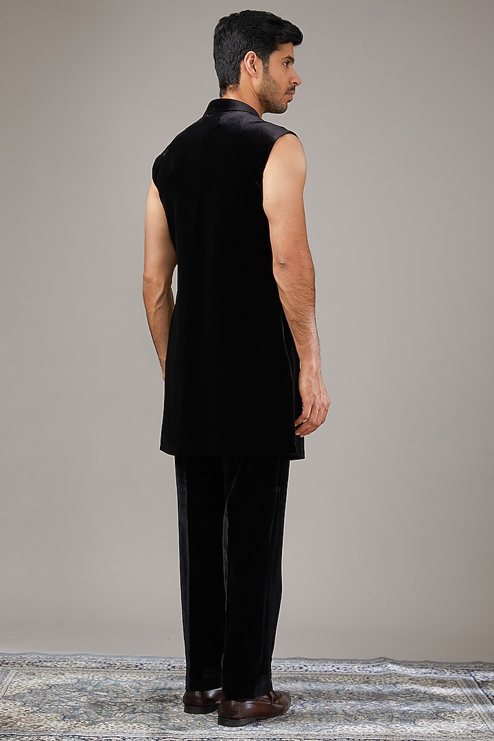 Black Velvet Sequins Work Wedding Indowestern Set by RE CHANNEL at Pernia's Pop Up Shop