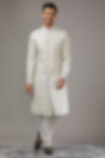 Off-White Silk Sequins Work Sherwani Set by RE CHANNEL
