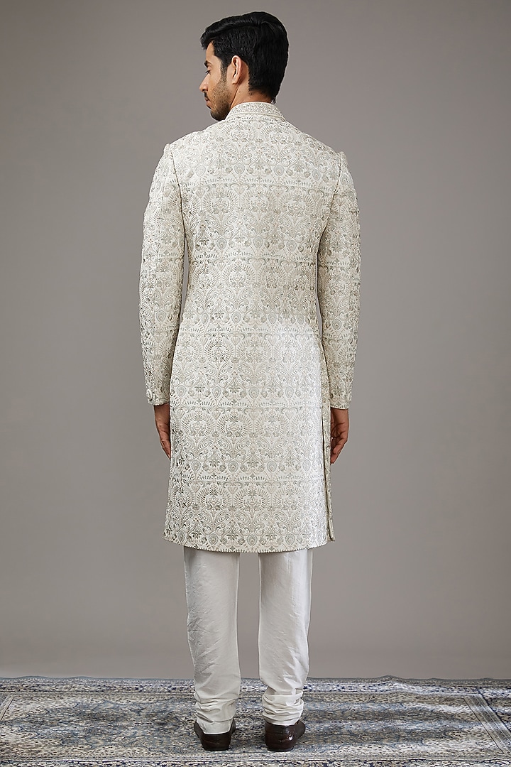 Off-White Silk Sequins Work Wedding Sherwani Set by RE CHANNEL at Pernia's Pop Up Shop