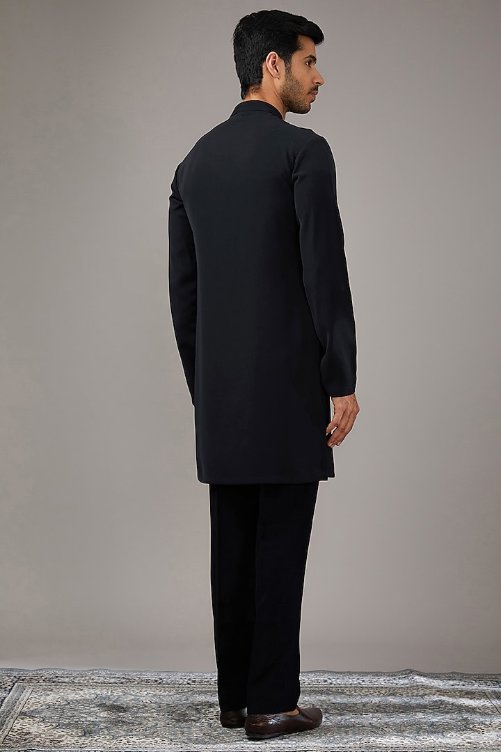 Azure Blue Japanese Suiting Fabric Boota Work Wedding Indowestern Set by RE CHANNEL at Pernia's Pop Up Shop