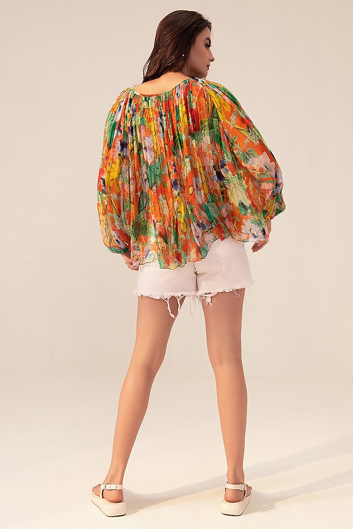 Multi-Colored Bemberg Chiffon Floral Printed Top by Reena Sharma at Pernia's Pop Up Shop