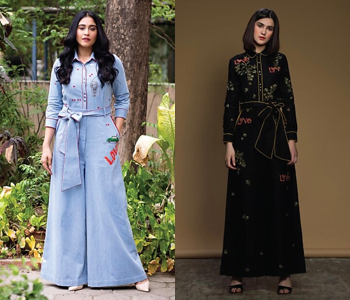 Black embroidered jumpsuit by Shahin Mannan at Pernia's Pop Up Shop