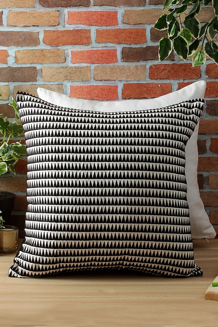 White & Black Embroidered Cushion Cover by Reme lifestyle