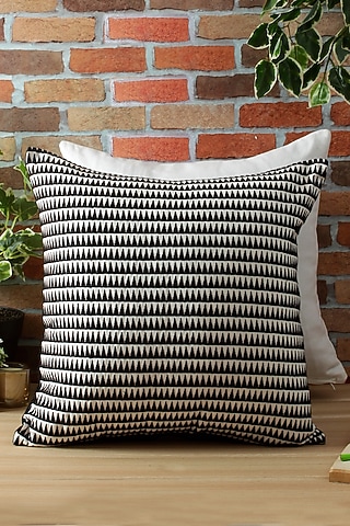 White & Black Embroidered Cushion Cover by Reme lifestyle
