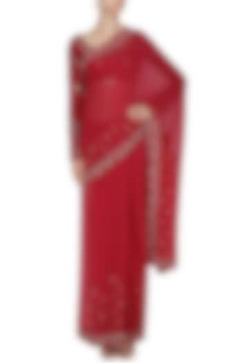Rose Red Embroidered Saree Set by Renee Label