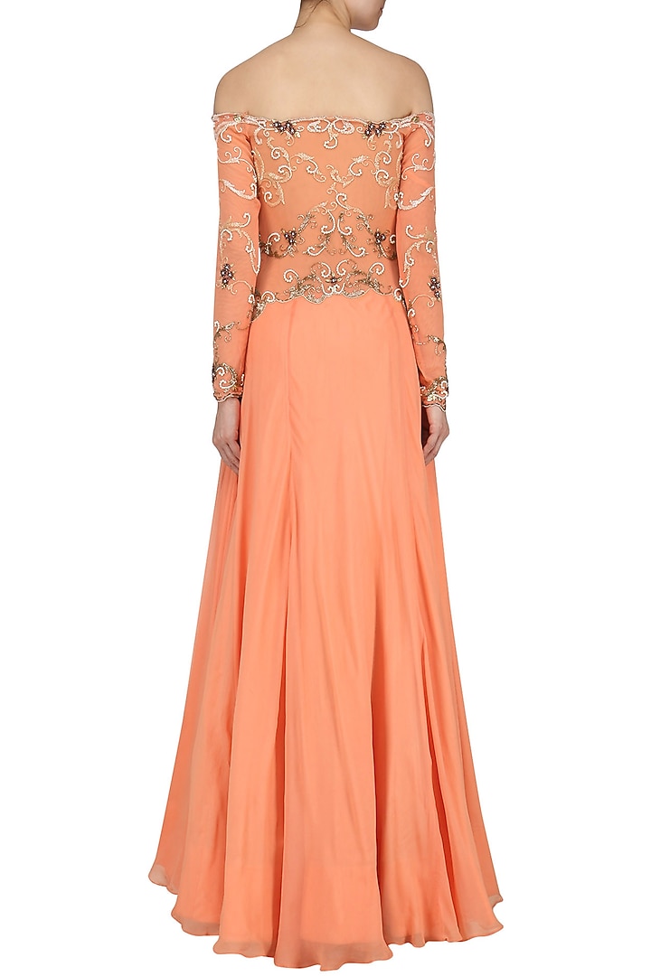 Tangerine off shoulder embroidered gown available only at Pernia's Pop Up Shop.