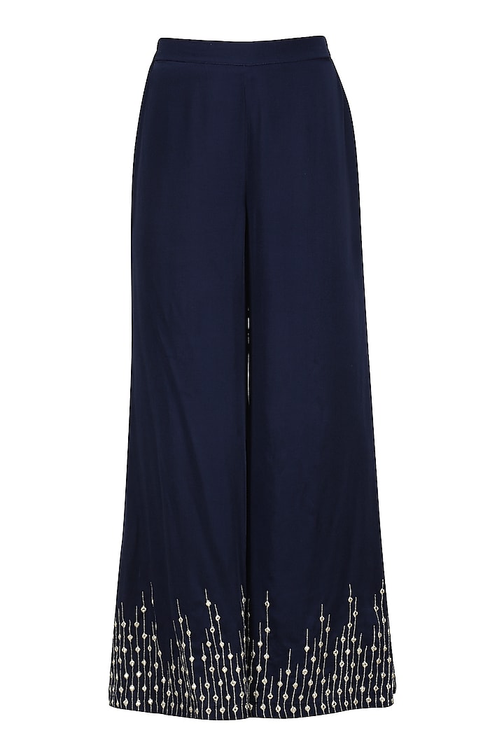 Navy blue embroidered kurta and palazzo set available only at Pernia's Pop Up Shop.