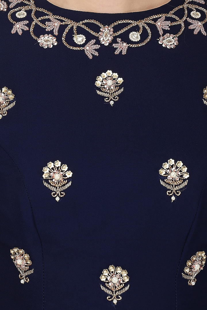 Navy blue embroidered kurta and palazzo set available only at Pernia's Pop Up Shop.