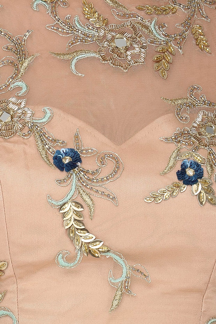 Navy blue and nude embroidered lehenga set available only at Pernia's Pop Up Shop.