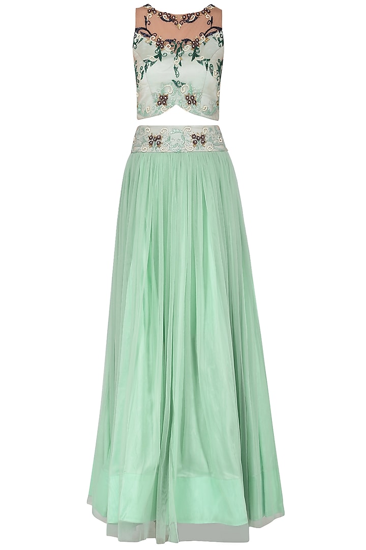 Mint Embroidered Lehenga Set by Renee Label