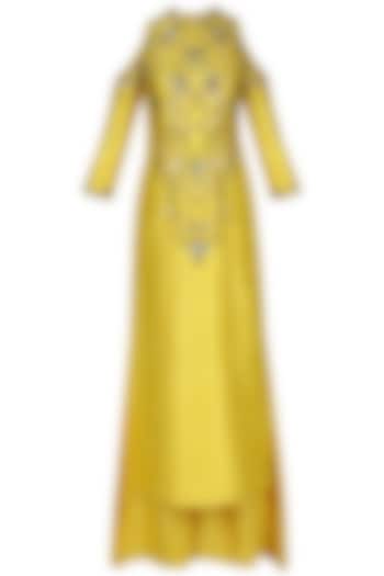 Amber Yellow Embroidered Kurta with Palazzo Pants by Renee Label