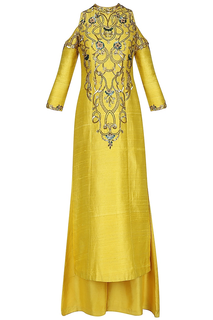 Amber Yellow Embroidered Kurta with Palazzo Pants by Renee Label