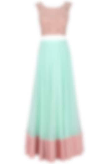 Mint and blush pink lehenga set available only at Pernia's Pop Up Shop.