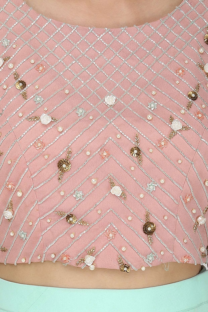 Mint and blush pink lehenga set available only at Pernia's Pop Up Shop.