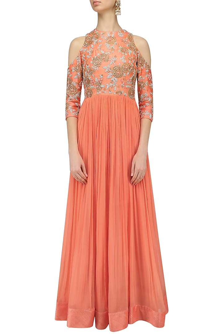 Fresh coral Rose embroidered gown available only at Pernia's Pop Up Shop.
