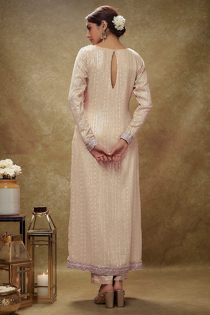 Champagne Gold Viscose Georgette Sequins Embroidered Kurta Set by Renee Label at Pernia's Pop Up Shop
