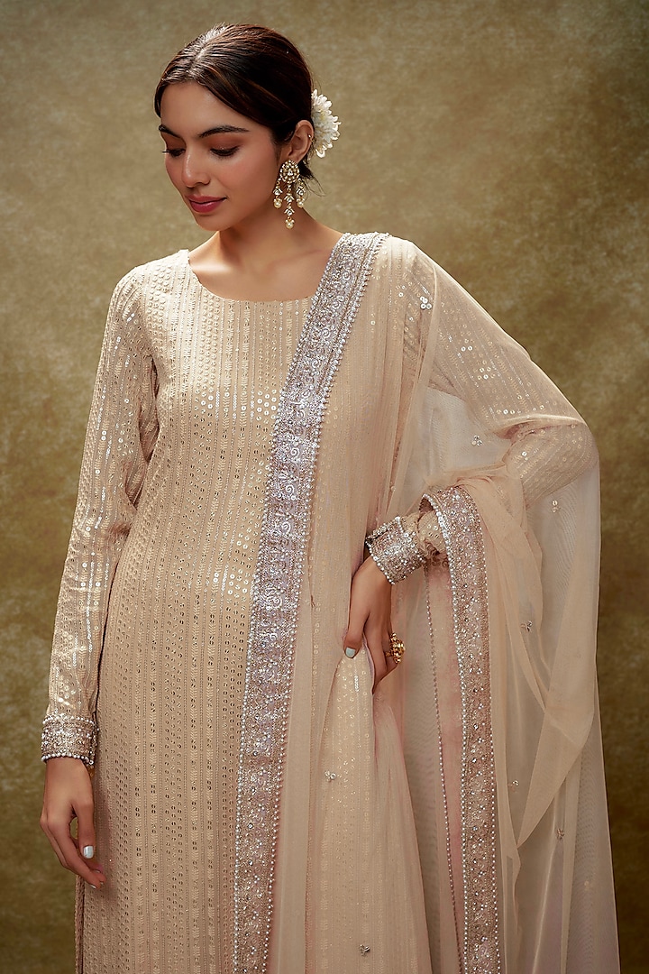 Champagne Gold Viscose Georgette Sequins Embroidered Kurta Set by Renee Label at Pernia's Pop Up Shop