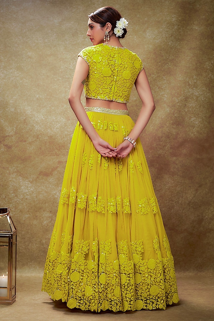 Haldi Yellow Soft Net Sequins Embroidered Wedding Lehenga Set by Renee Label at Pernia's Pop Up Shop