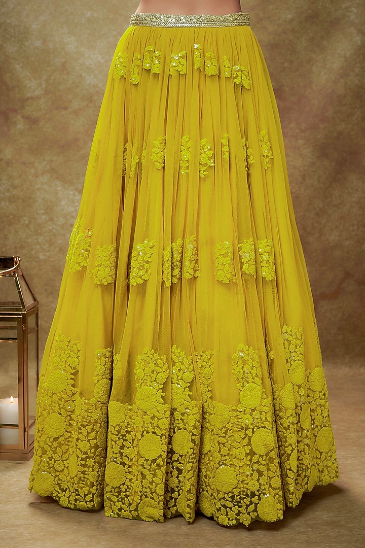 Haldi Yellow Soft Net Sequins Embroidered Wedding Lehenga Set by Renee Label at Pernia's Pop Up Shop