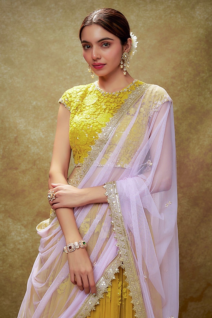 Haldi Yellow Soft Net Sequins Embroidered Wedding Lehenga Set by Renee Label at Pernia's Pop Up Shop
