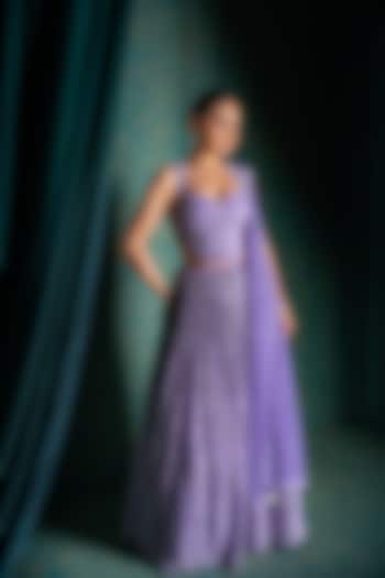Lavender Viscose Georgette Sequins Embroidered Wedding Lehenga Set by Renee Label at Pernia's Pop Up Shop