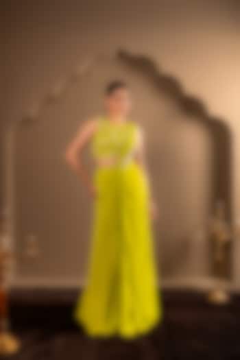 Green Viscose Georgette Embroidered Pre-Draped Party Wear Saree Set by Renee Label at Pernia's Pop Up Shop