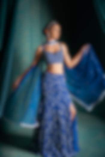 Blue Viscose Georgette Sequins Embroidered Fish-Cut Wedding Lehenga Set by Renee Label at Pernia's Pop Up Shop