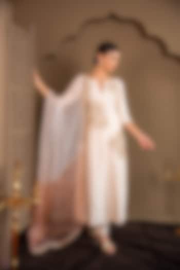 Ivory Semi Dupion Sequins Embroidered Kurta Set by Renee Label at Pernia's Pop Up Shop