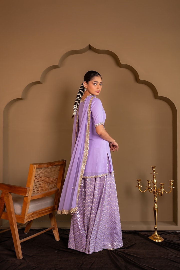 Purple Viscose Georgette Sequins Embroidered Wedding Sharara Set by Renee Label at Pernia's Pop Up Shop