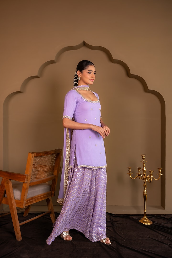 Purple Viscose Georgette Sequins Embroidered Wedding Sharara Set by Renee Label at Pernia's Pop Up Shop