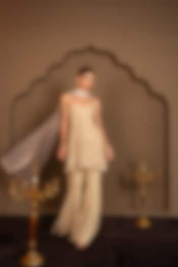 Champagne Gold Viscose Georgette Sequins Embroidered Wedding Sharara Set by Renee Label at Pernia's Pop Up Shop