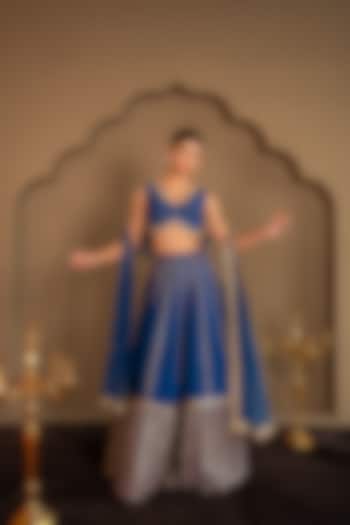 Blue Viscose Georgette Sequins Embroidered Wedding Lehenga Set by Renee Label at Pernia's Pop Up Shop