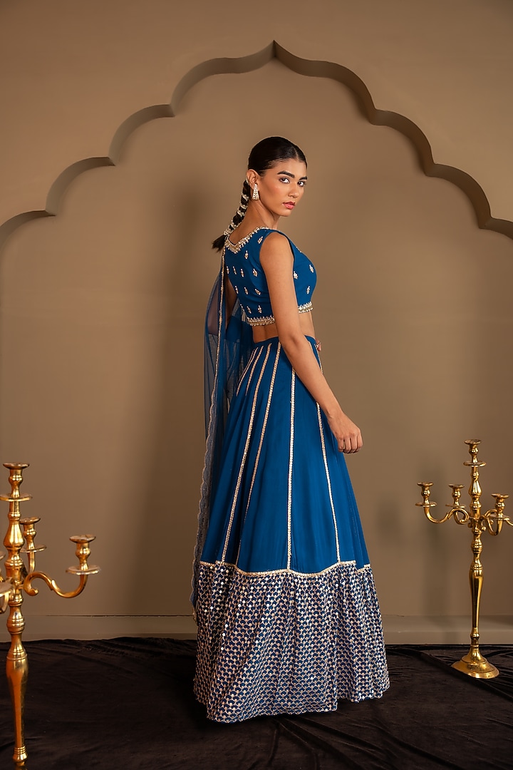 Blue Viscose Georgette Sequins Embroidered Wedding Lehenga Set by Renee Label at Pernia's Pop Up Shop