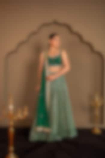 Emerald Green Viscose Georgette Sequins Embroidered Wedding Lehenga Set by Renee Label at Pernia's Pop Up Shop