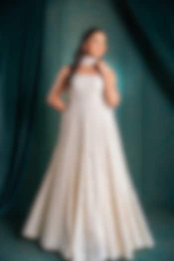 Ivory Viscose Georgette Sequins EMbroidered Bridal Anarkali Set by Renee Label at Pernia's Pop Up Shop