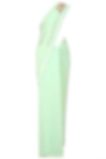 Pistachio rose embroidered blouse and pre draped saree set available only at Pernia's Pop Up Shop.