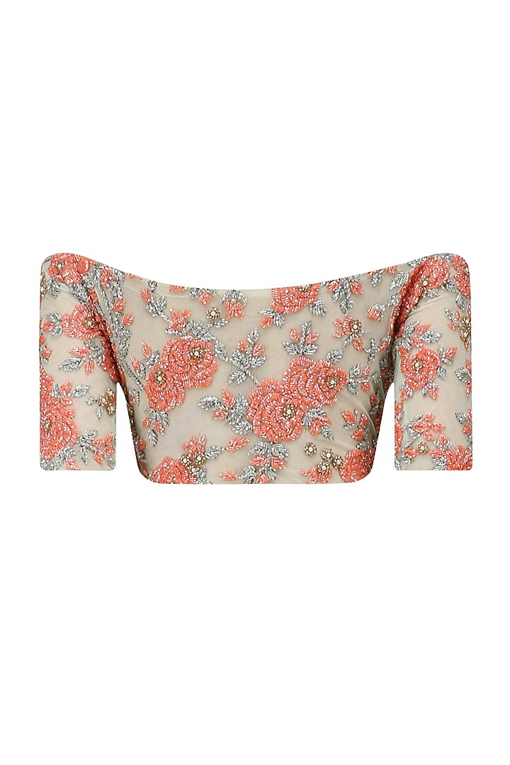 Pistachio rose embroidered blouse and pre draped saree set available only at Pernia's Pop Up Shop.