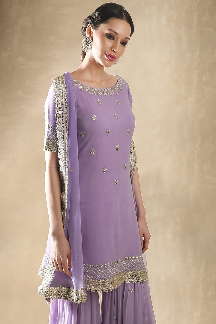 Lilac Embroidered Gharara Set by Renee Label at Pernia's Pop Up Shop