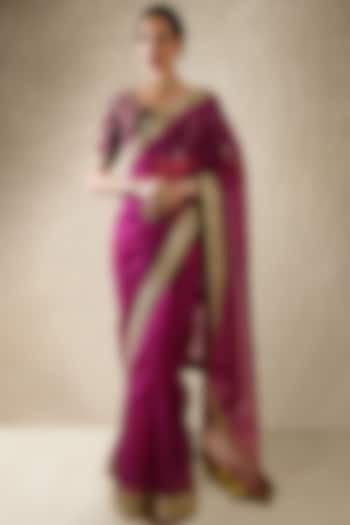 Wine Embroidered Saree Set by Renee Label