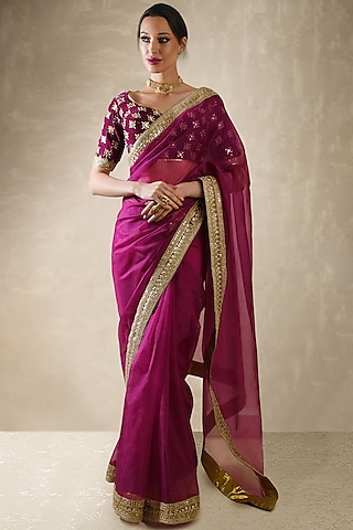 Wine Embroidered Saree Set by Renee Label