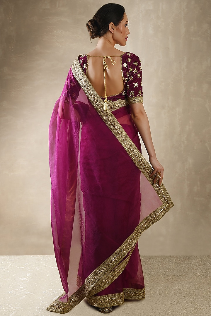 Wine Embroidered Party Wear Saree Set by Renee Label at Pernia's Pop Up Shop