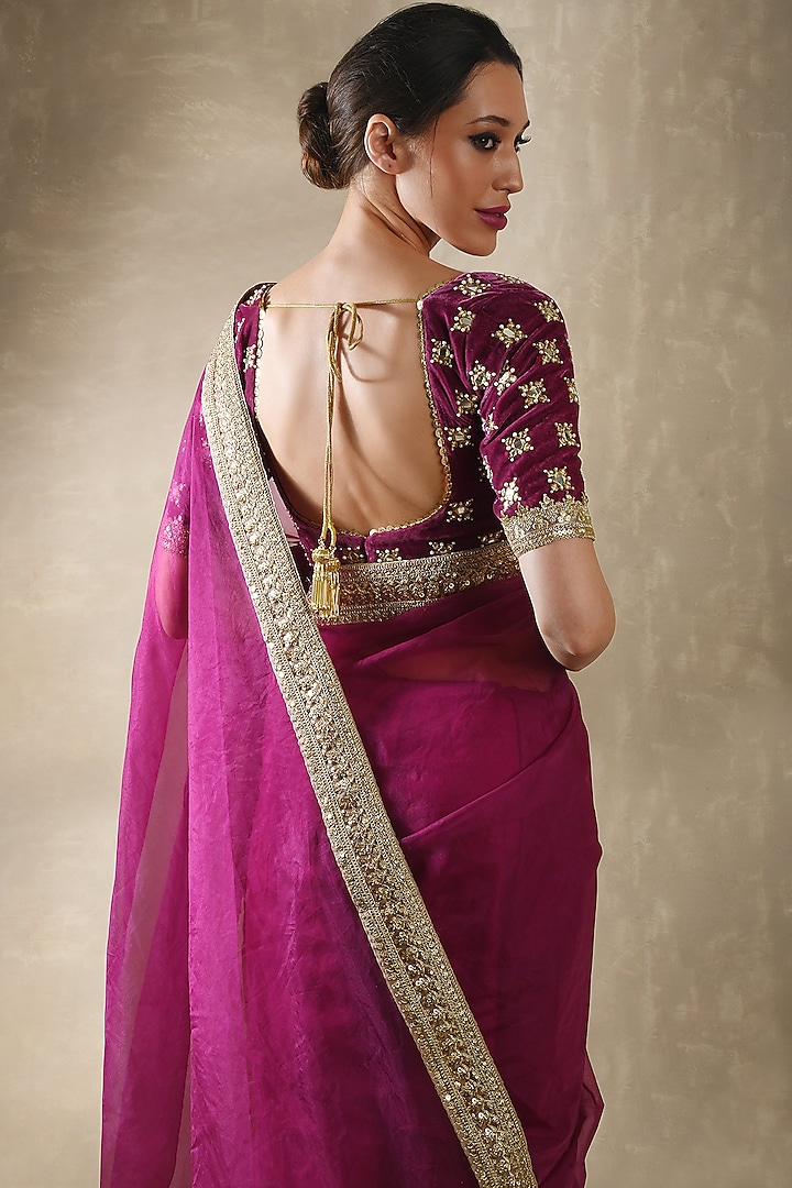 Wine Embroidered Party Wear Saree Set by Renee Label at Pernia's Pop Up Shop