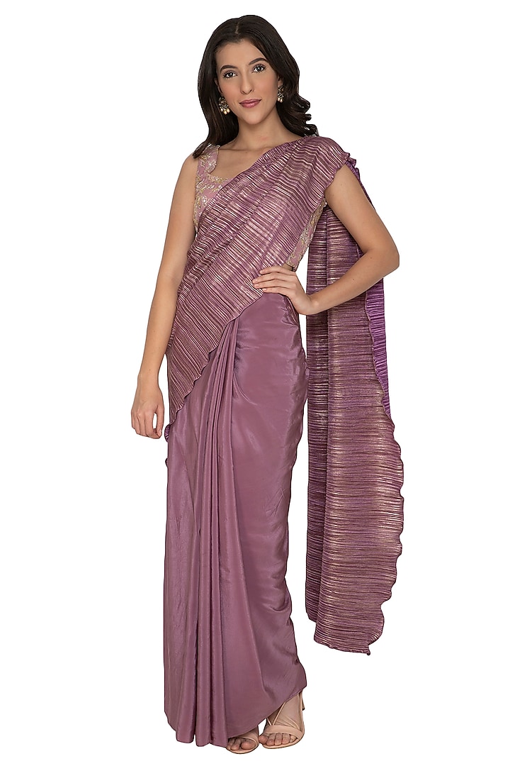 Mauve Embroidered Saree Set by Renee Label
