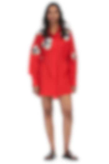 Red Cotton Embellished Mini Vacation Dress by Kanika Goyal at Pernia's Pop Up Shop