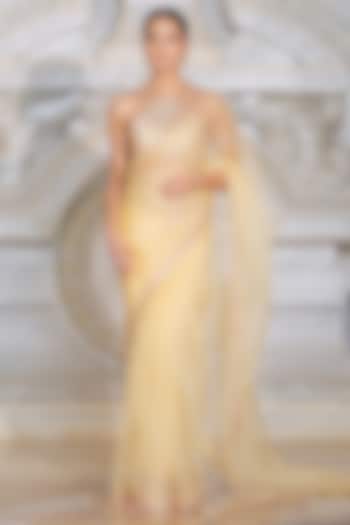 Yellow Organza & Fendi Silk Reception Saree Set by Rajani Gupta at Pernia's Pop Up Shop